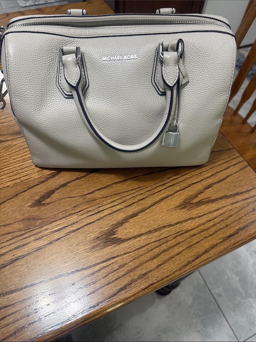 Michael Kors Pebbled Leather Satchel in Light Beige-Gray